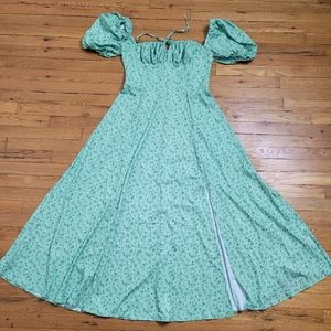 Long Green Side Split Summer Floral Dress
